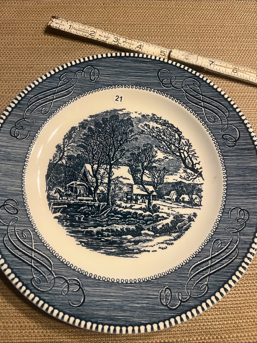 21. 1960’s vintage currier & Ives Ceramic Dinner Plate with the old grist mill